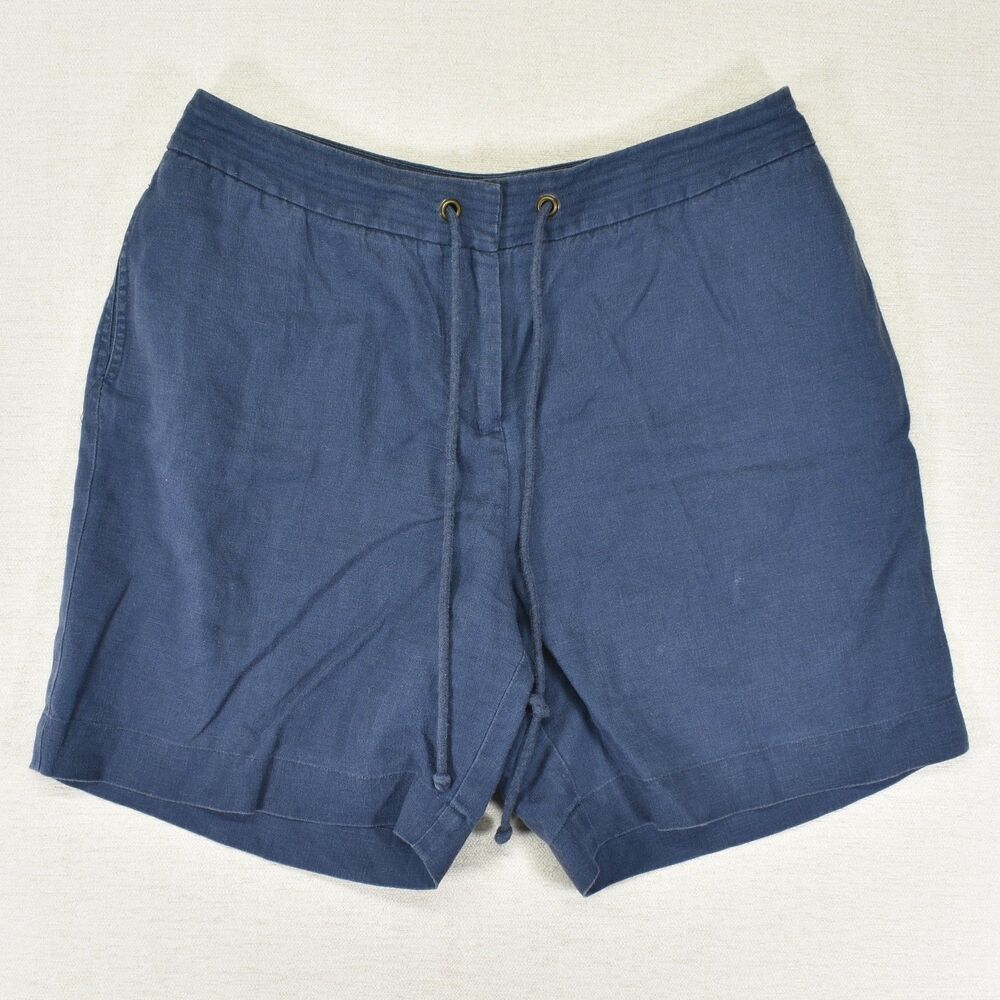 Orvis Mens Medium Navy Blue 100% Linen Drawstring Shorts Casual Summer Beach